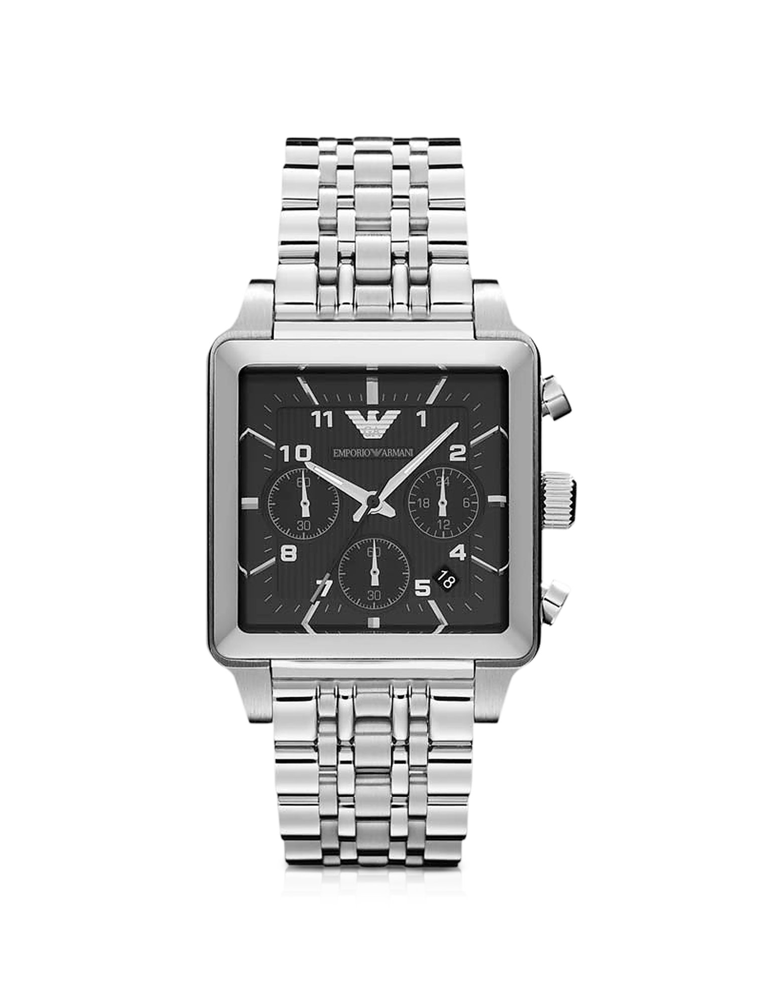 Emporio armani Classic Stainless Steel Square Chrono Watch in Metallic