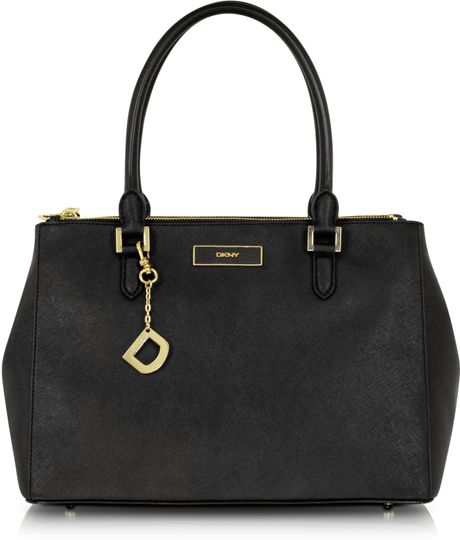 Dkny Saffiano Leather Double Zip Tote in Black | Lyst