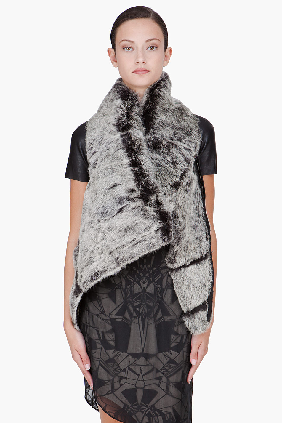 Lyst - Helmut Lang Grey Rabbit Fur Vest in Gray