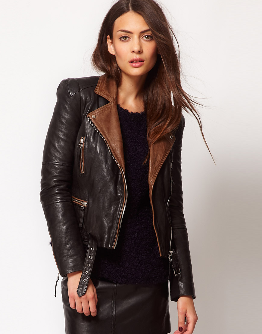 Lyst - Whistles Naomi Leather Jacket with Contrast Collar in Black