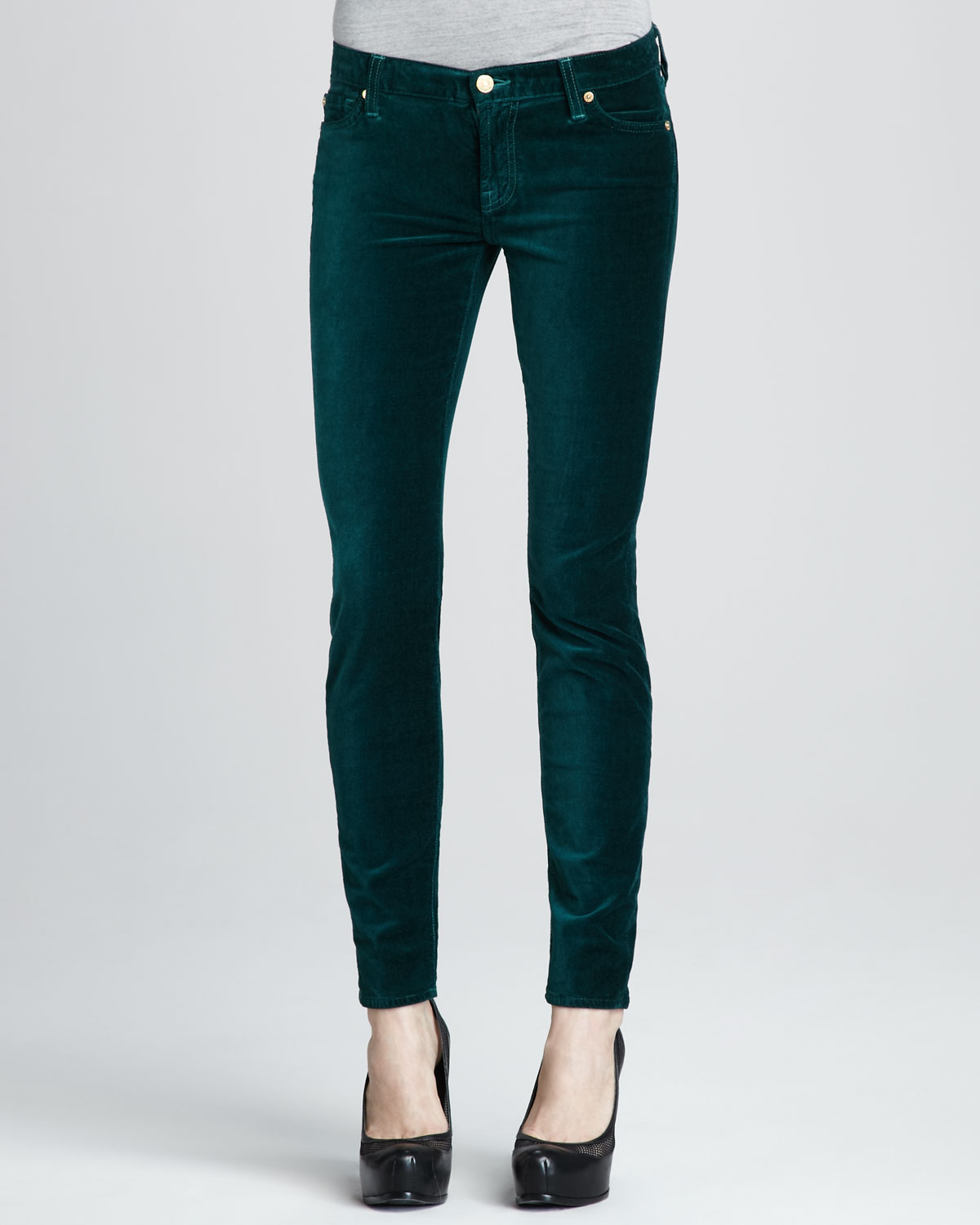 Lyst - 7 For All Mankind Skinny Dark Jade Velvet Jeans in Green