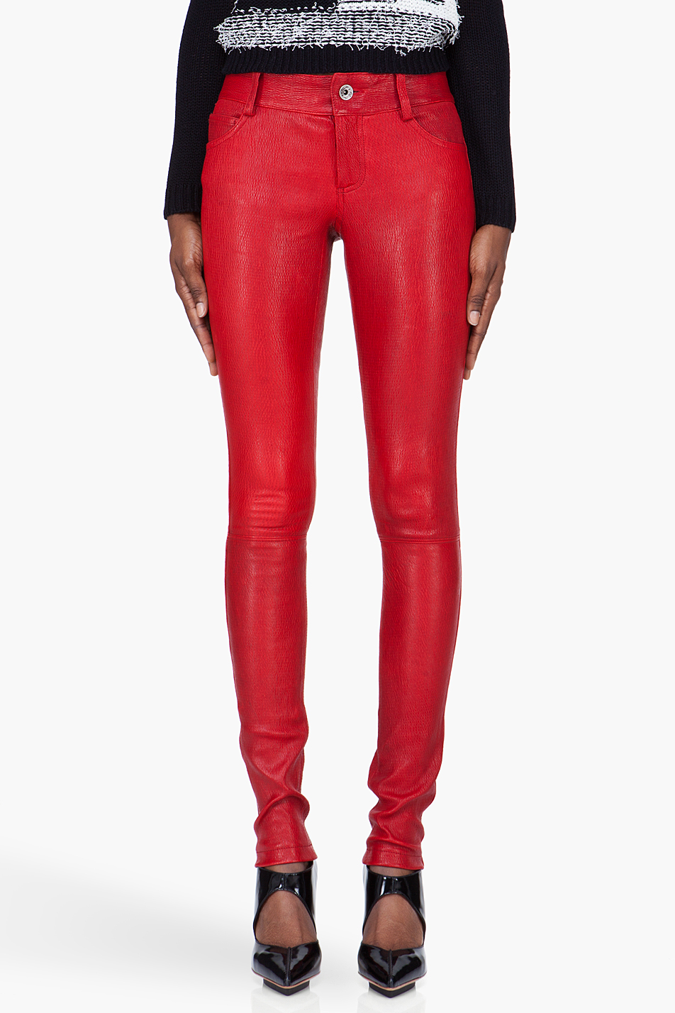 Alice Olivia Skinny Red Leather Pants In Red Lyst