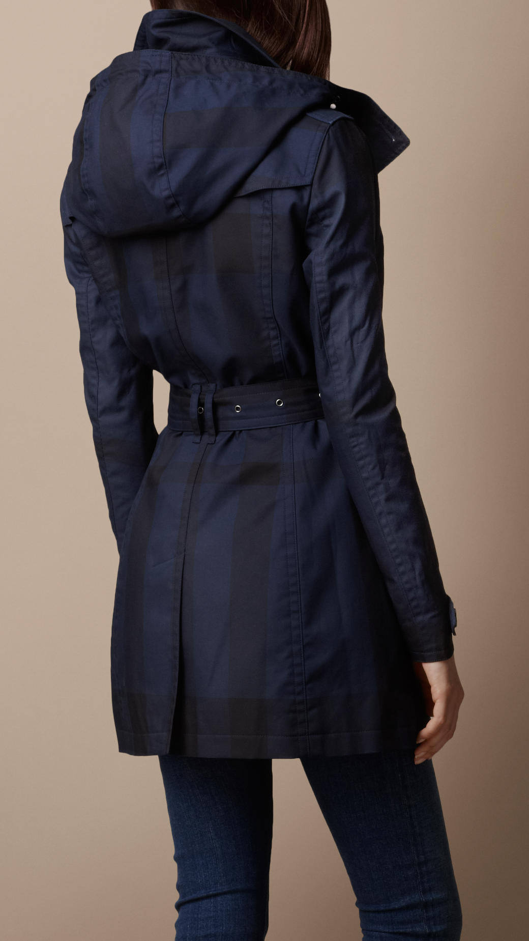 Lyst - Burberry Brit Long Cotton Check Trench Coat in Blue