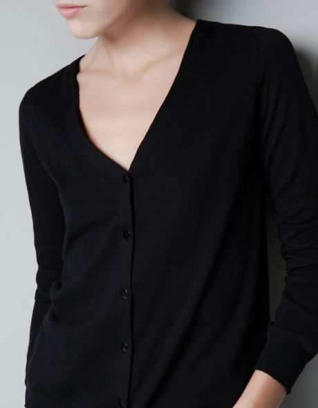 Zara Cardigan with Elbow Patches in Black | Lyst