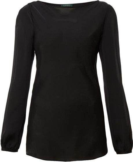 Lauren By Ralph Lauren Moyen Satin Blouse with Side Tie in Black | Lyst
