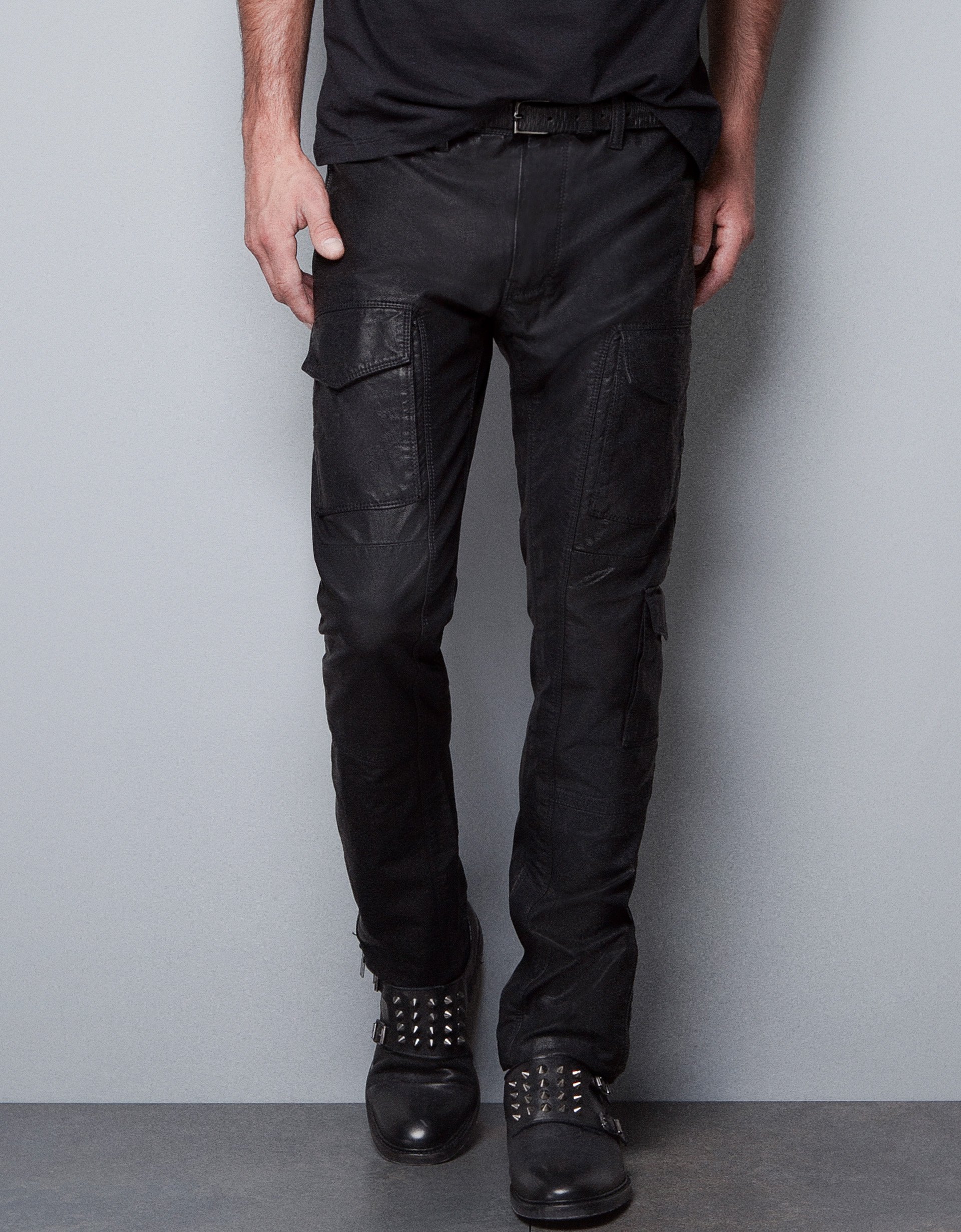 Zara Faux Leather Cargo Trousers In Black For Men Lyst