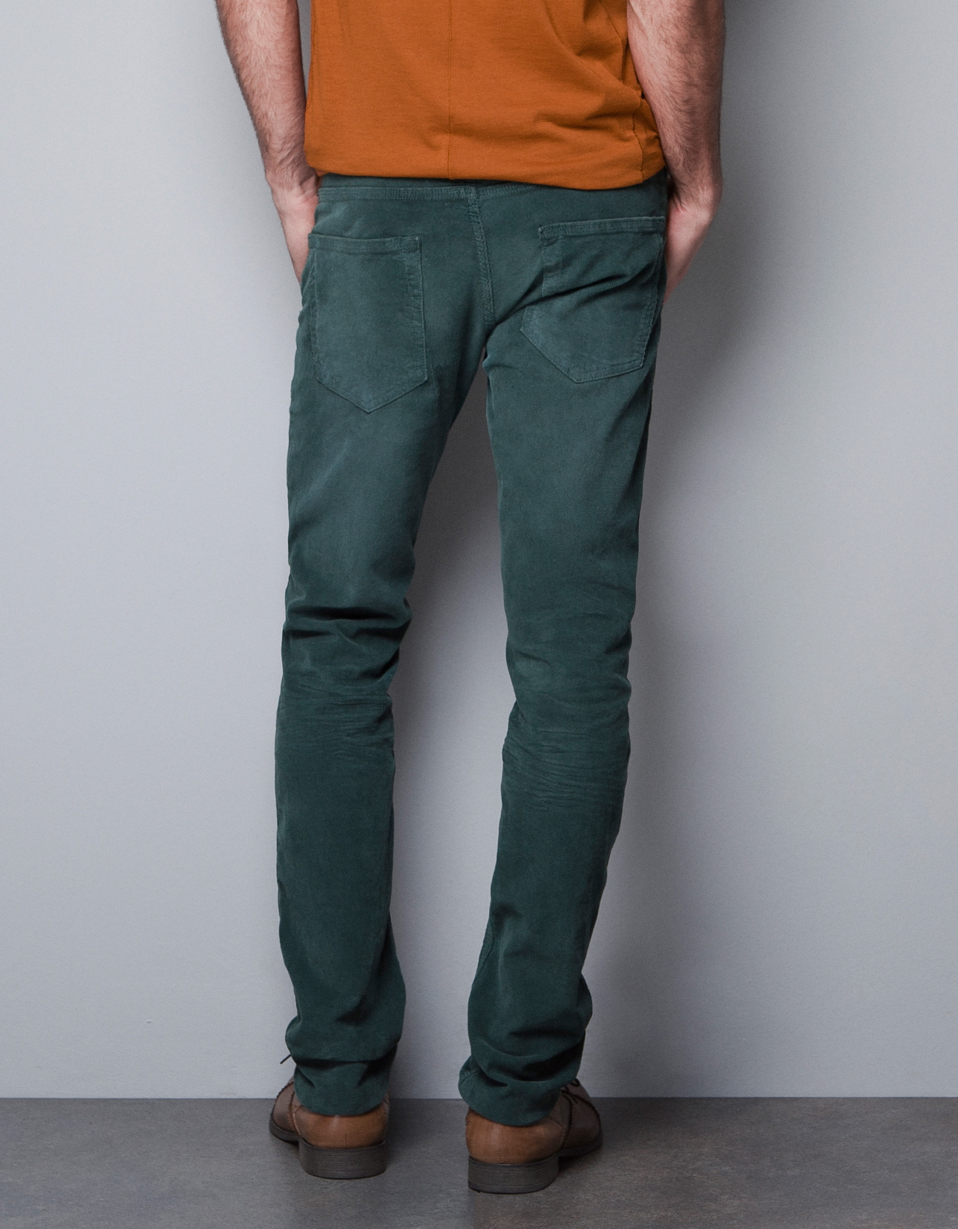 Zara Slim Fit Corduroy Trousers in Green for Men | Lyst