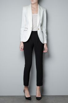 Zara Blazer with Leather Elbow Patches in White | Lyst