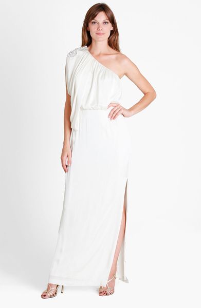 Js Collections Draped One Shoulder Blouson Gown in White (ivory) | Lyst