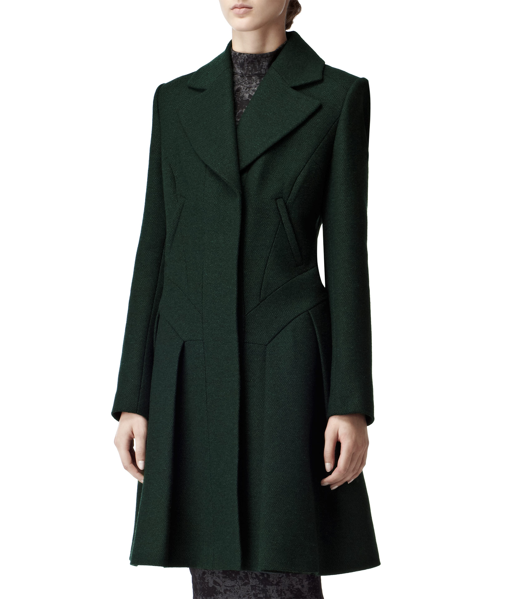 Reiss Fit and Flare Coat in Green Lyst