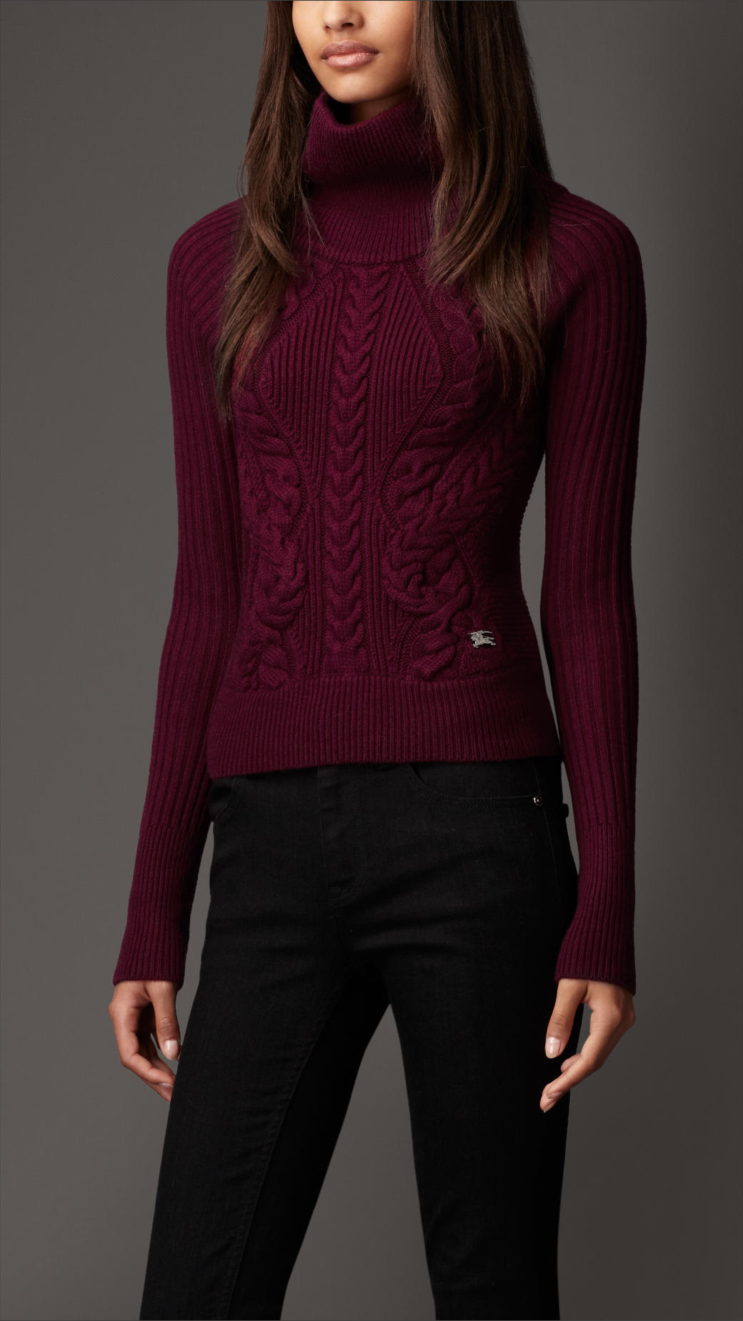 Lyst - Burberry Cable Knit Polo Neck Sweater in Red