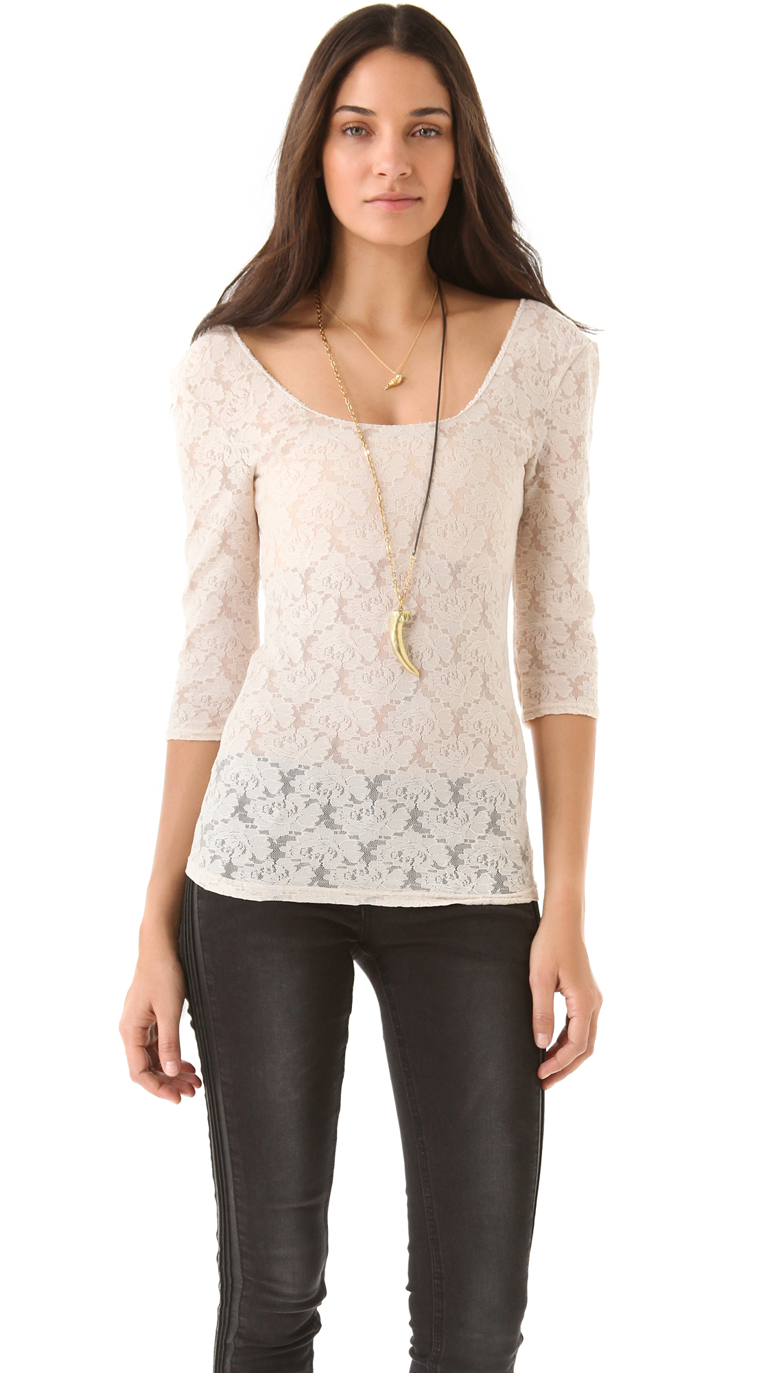 Lyst - Free People Scalloped Lace Layering Top in Natural