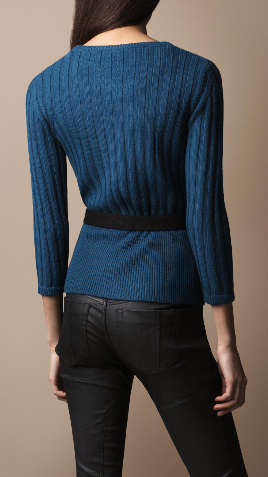 Burberry Brit Ribbed Knit Belted Cardigan in Blue - Lyst