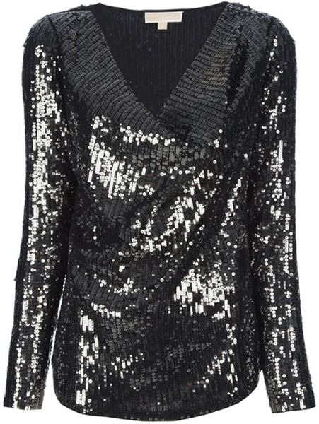 Michael Michael Kors Long Sleeved Sequin Top in Black | Lyst