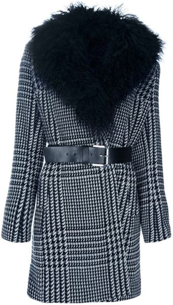 Michael Kors Houndstooth Coat in Black | Lyst