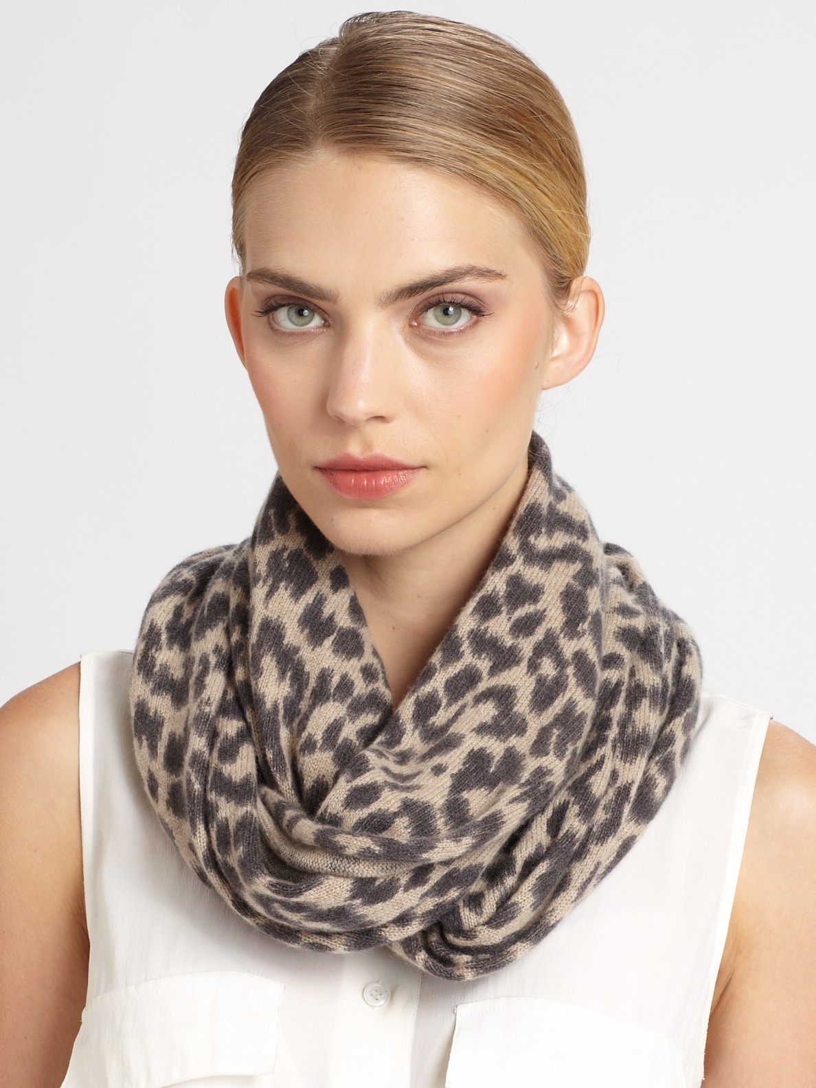 Lyst White + Warren AnimalPrint Cashmere Infinity Scarf in Natural