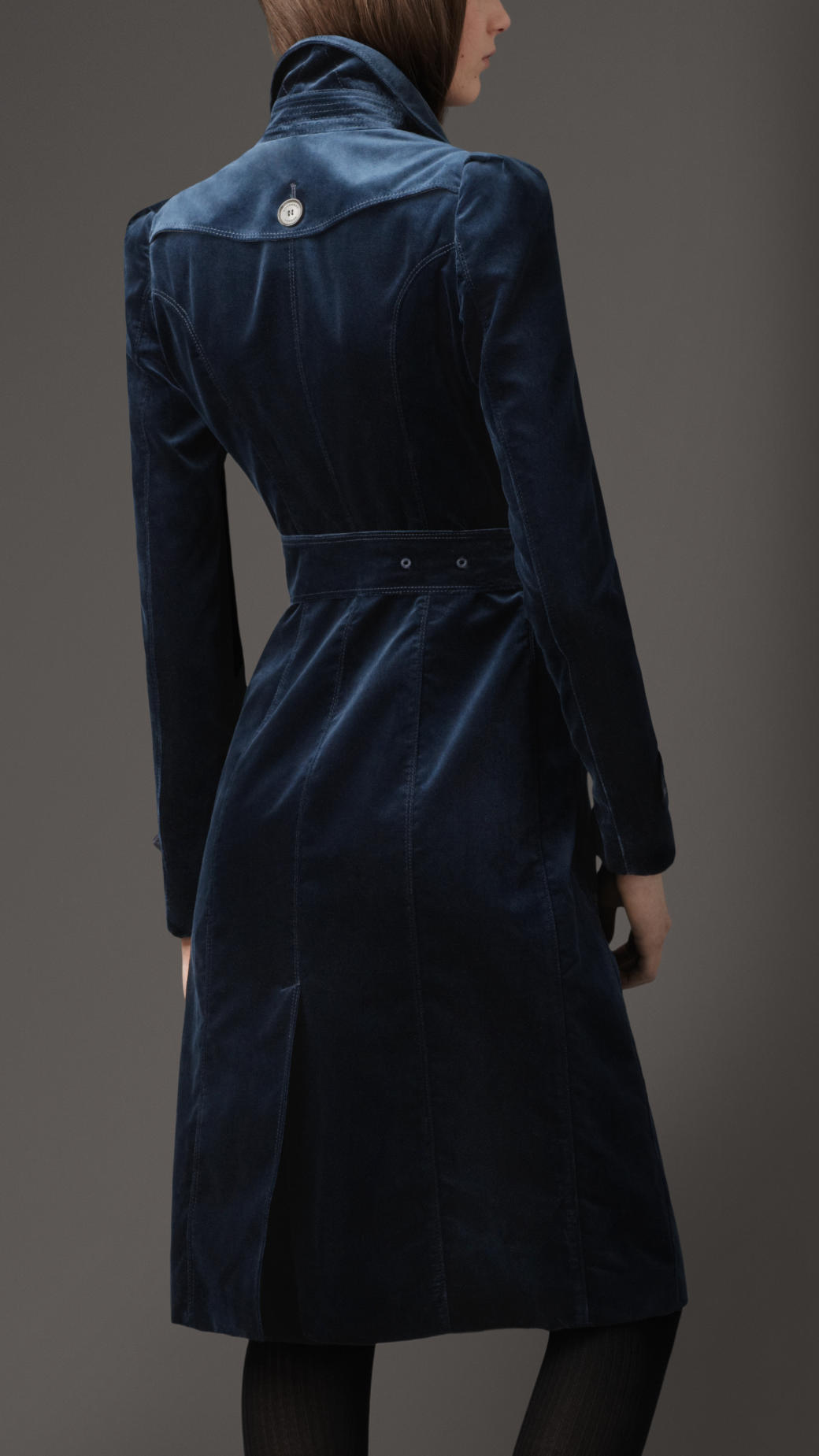 Burberry Long Velvet Trench Coat In Blue Lyst 3749