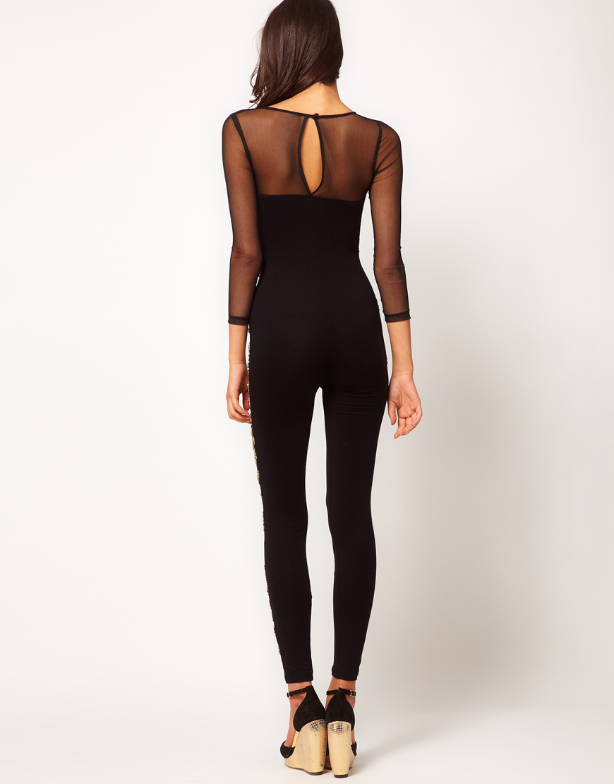 Lyst Asos Embellished Unitard in Black