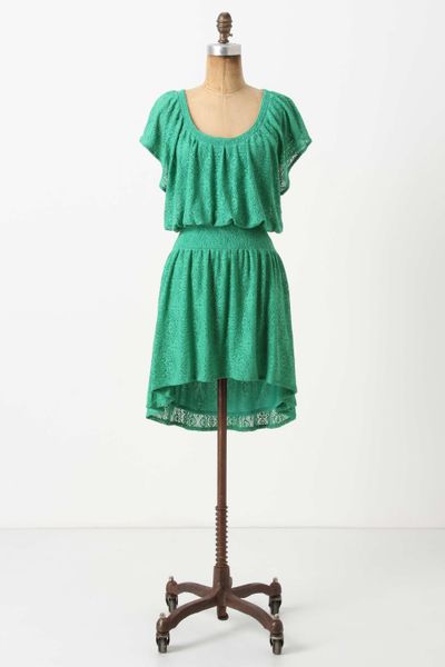 Anthropologie Smocked Mini Dress in Green | Lyst