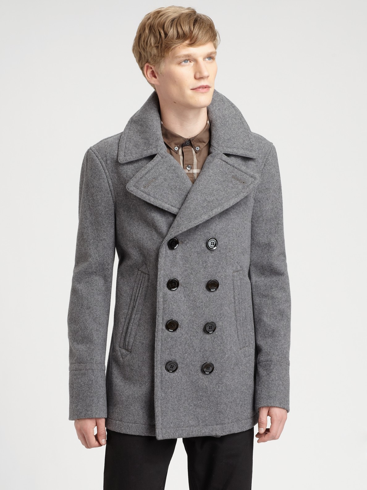 Lyst - Burberry Brit Eckford Doublebreasted Wool Coat in Gray for Men
