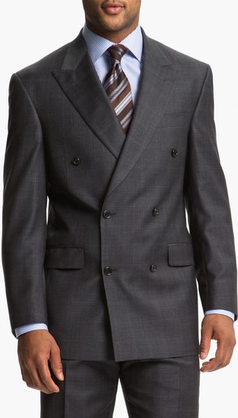 Hart Schaffner Marx Double Breasted Plaid Wool Suit in Gray for Men ...