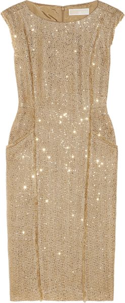 Michael Michael Kors Sequined Metallic Bouclé Dress in Brown (camel) | Lyst