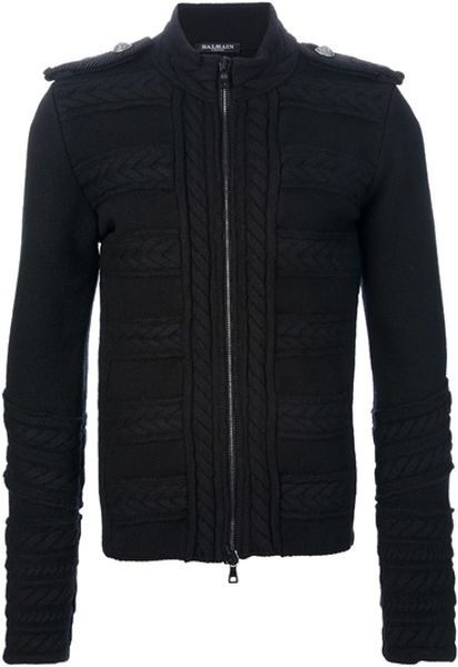 Balmain Cable Knit Cardigan in Black for Men | Lyst