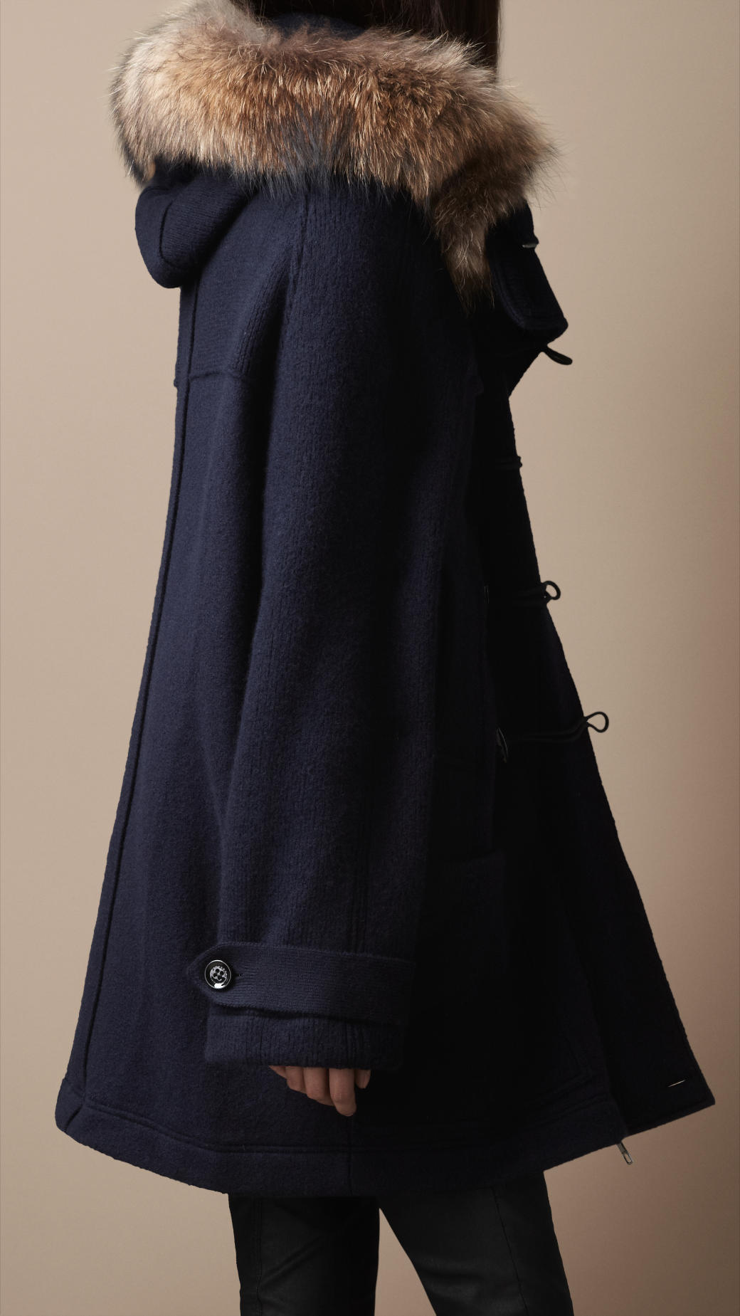 Lyst - Burberry Brit Fur Trim Knitted Duffle Coat in Blue