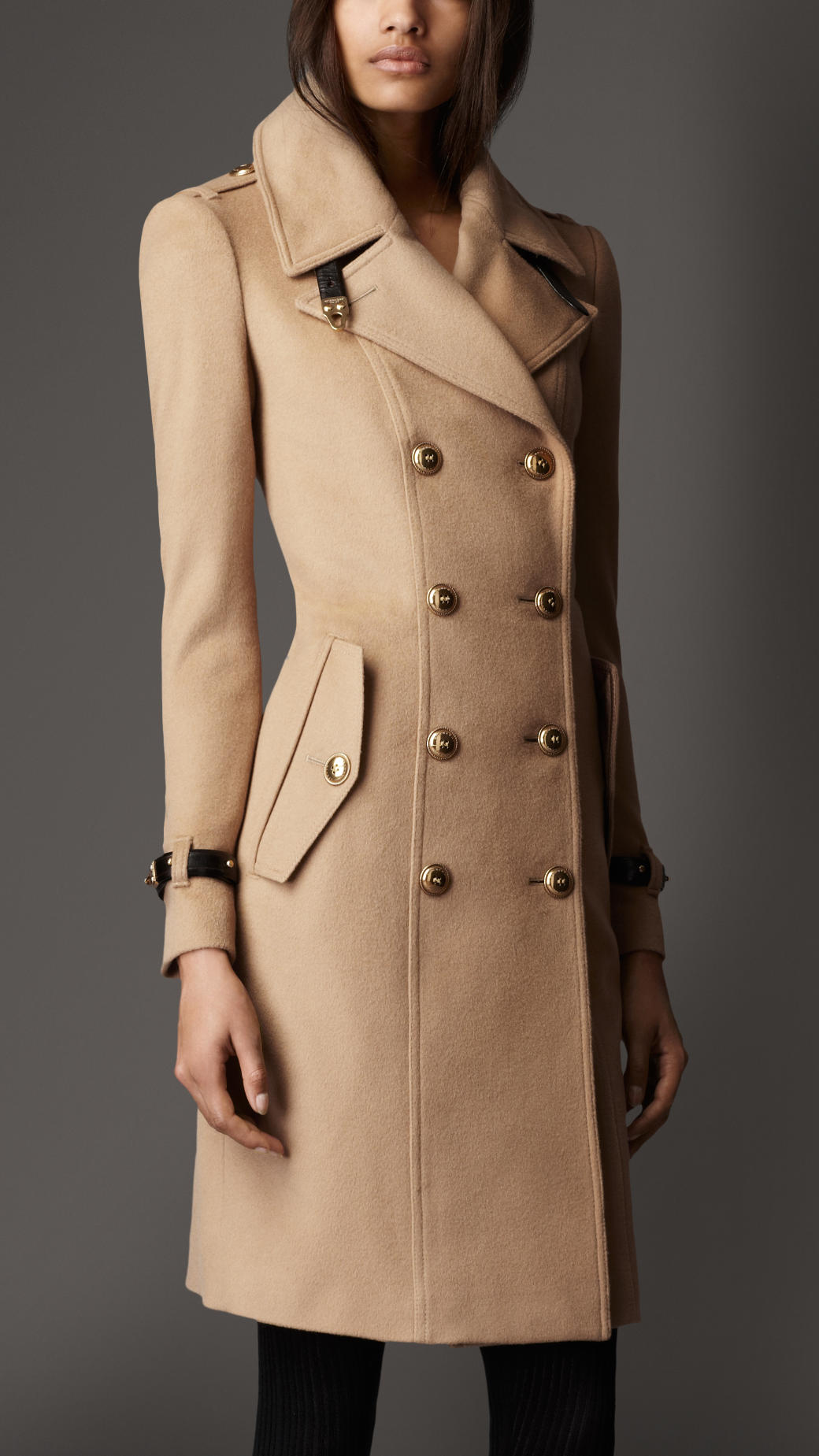 Lyst - Burberry Leather Detail Wool Cashmere Coat in Natural