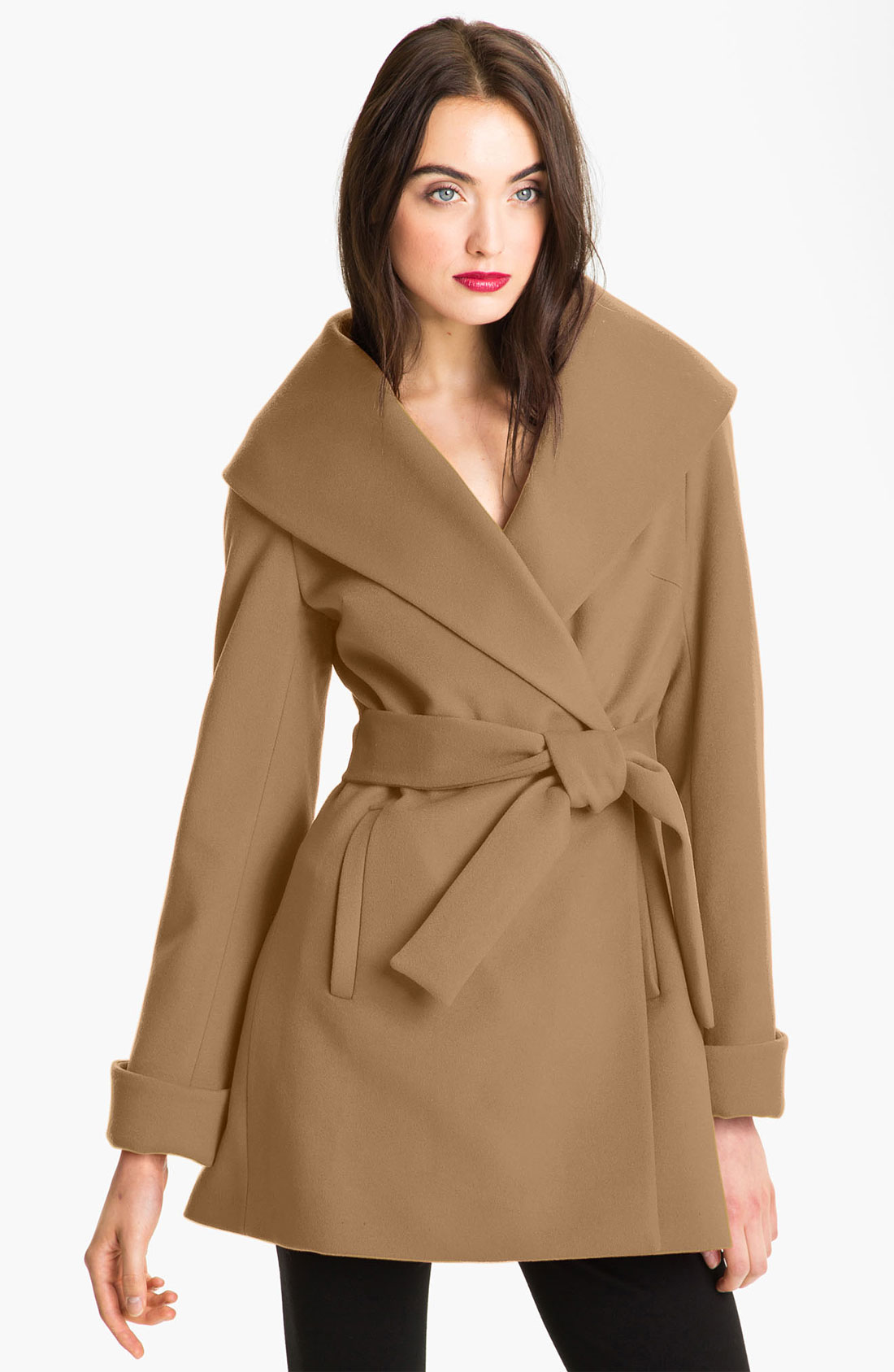 Trina Turk Belted Wrap Coat in Beige (camel) | Lyst