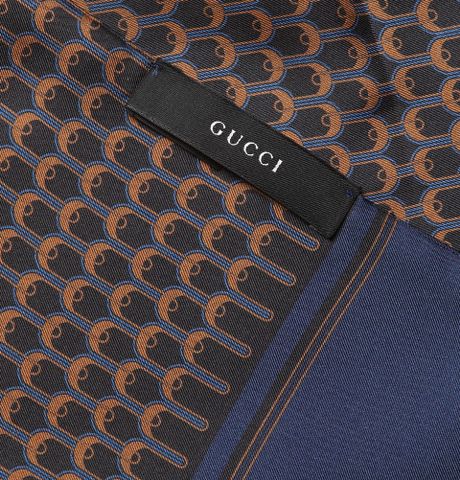 Gucci Printed Silk Scarf in Brown for Men (blue) | Lyst