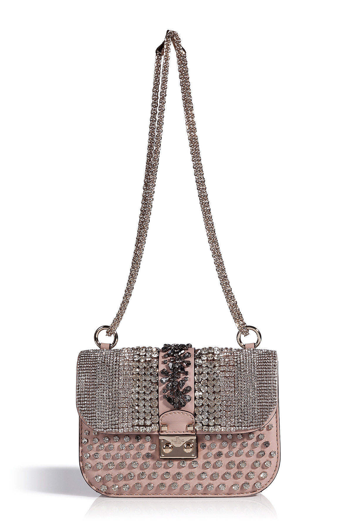 Valentino Powder Pink Leather Crystal Embellished Bag in Pink (powder ...