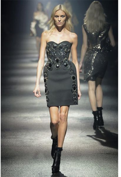 Lanvin Embellished Neoprene Strapless Dress in Black | Lyst