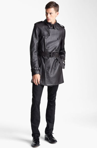 Burberry Belted Leather Trench Coat in Black for Men | Lyst