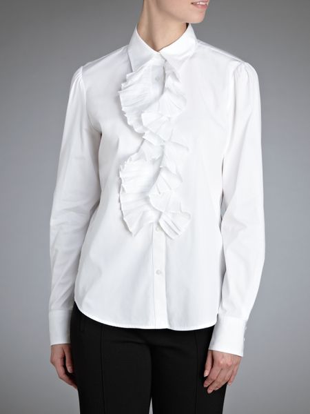 Lauren By Ralph Lauren Ruffle Blouse in White | Lyst
