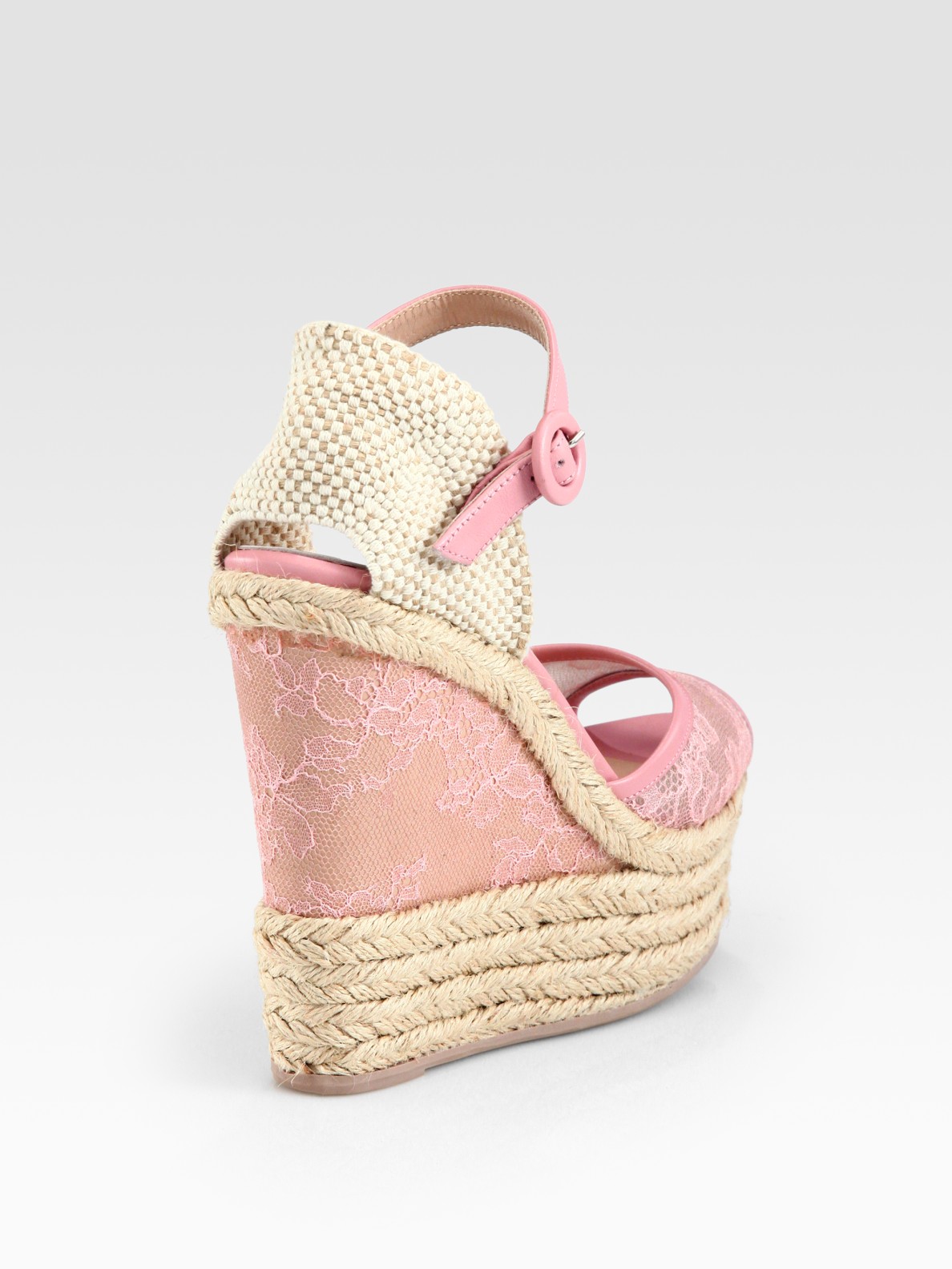 Lyst - Valentino Glamorous Lace Leather Espadrille Wedge Sandals in Pink