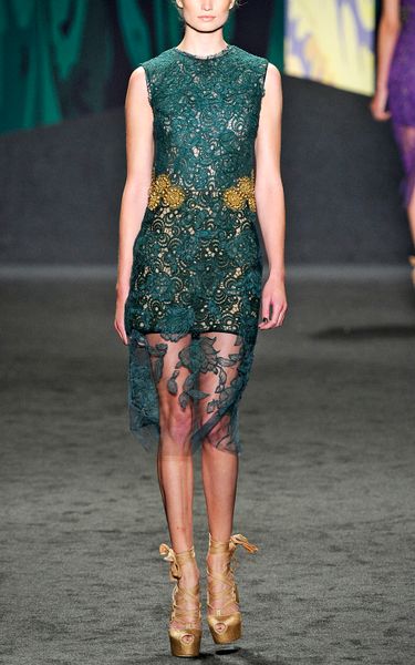 Vera Wang Ss Chantilly Lace Dress with Jeweled Waist in Green (cypress ...