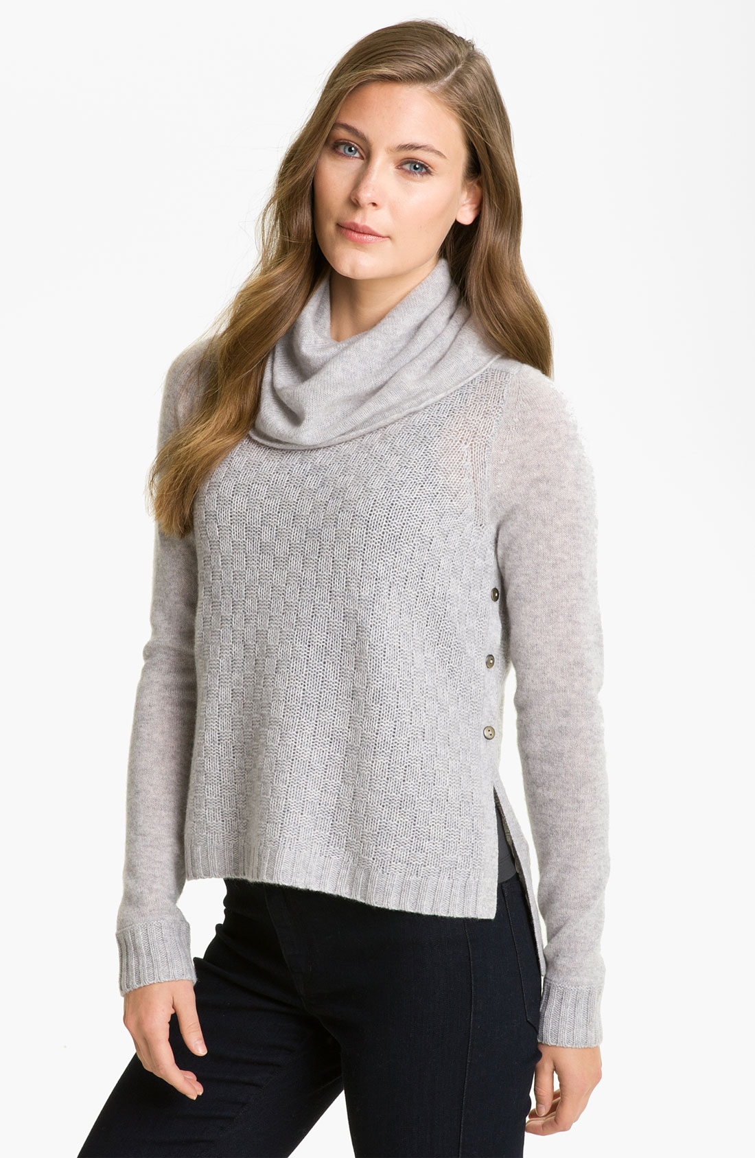 White + Warren Basket Weave Sweater in Gray (light heather grey) | Lyst