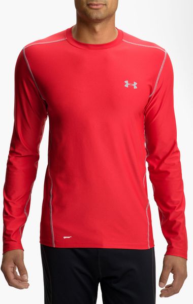 Under Armour Heatgear Fitted Long Sleeve Tshirt in Red for Men | Lyst