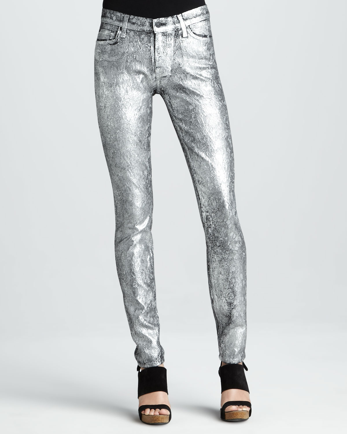 women's shiny silver pants