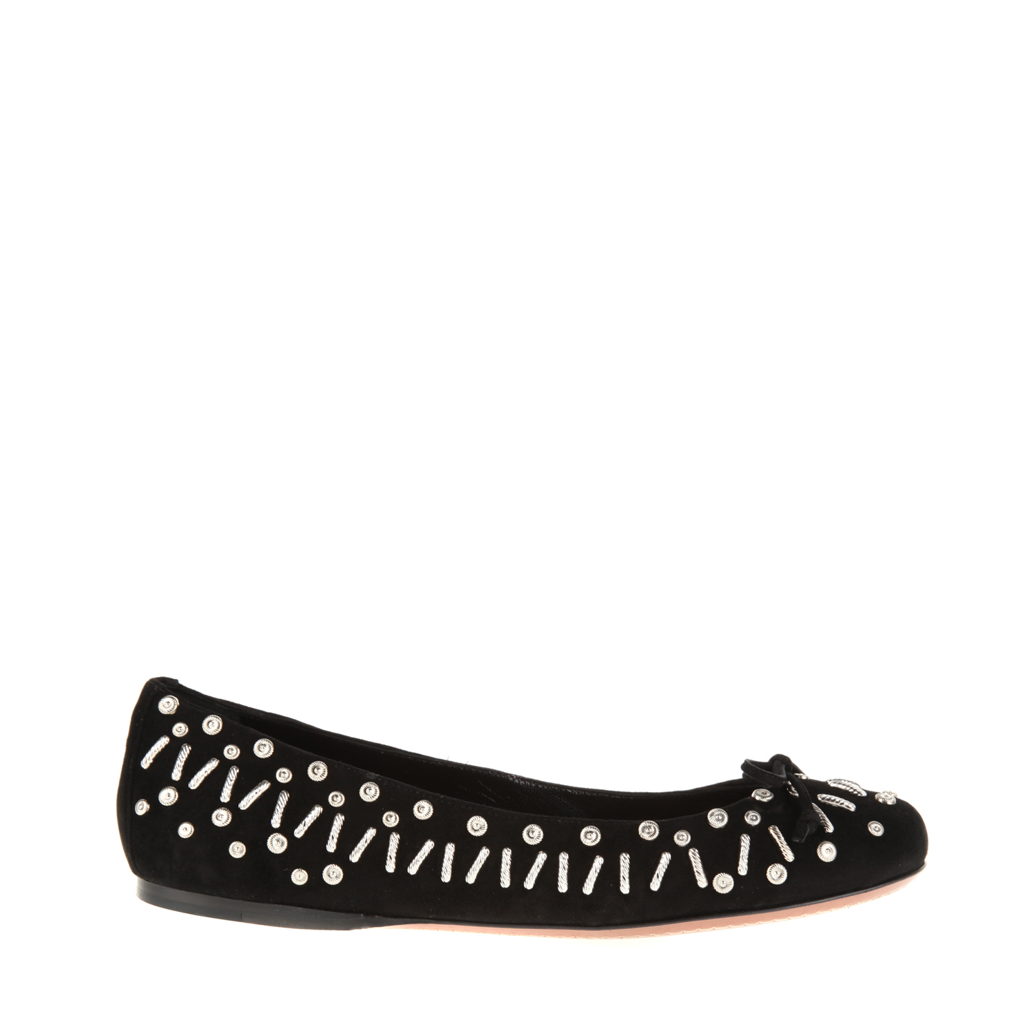 Alaïa Black Suede Ballet Flats with Silver Metal Studs in Black | Lyst