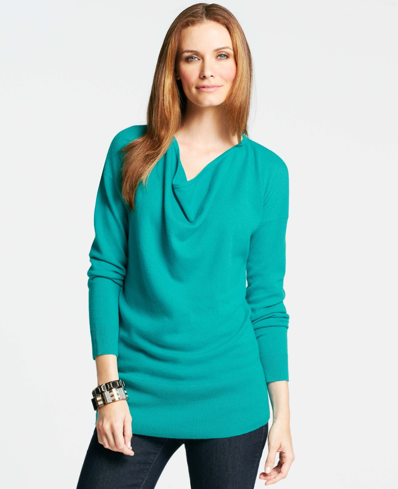 Ann taylor Drape Neck Cashmere Sweater in Green | Lyst