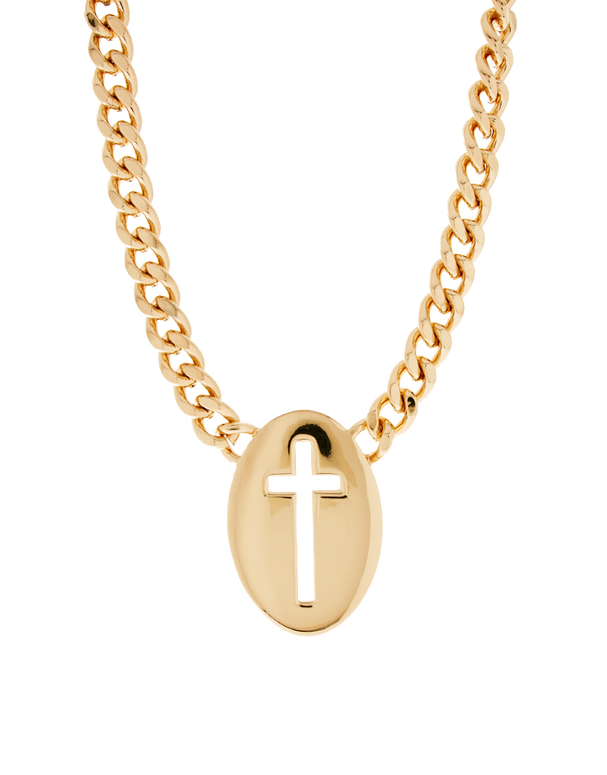 Asos Cut Out Cross Necklace in Gold | Lyst