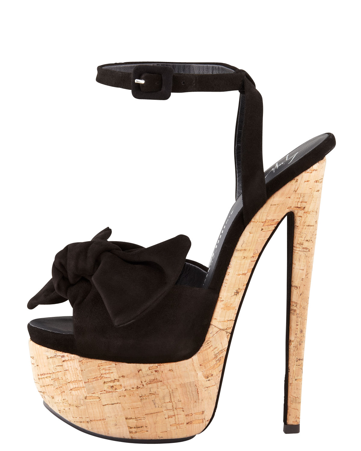 Lyst - Giuseppe zanotti Suede Bow Cork Platform Sandals in Black