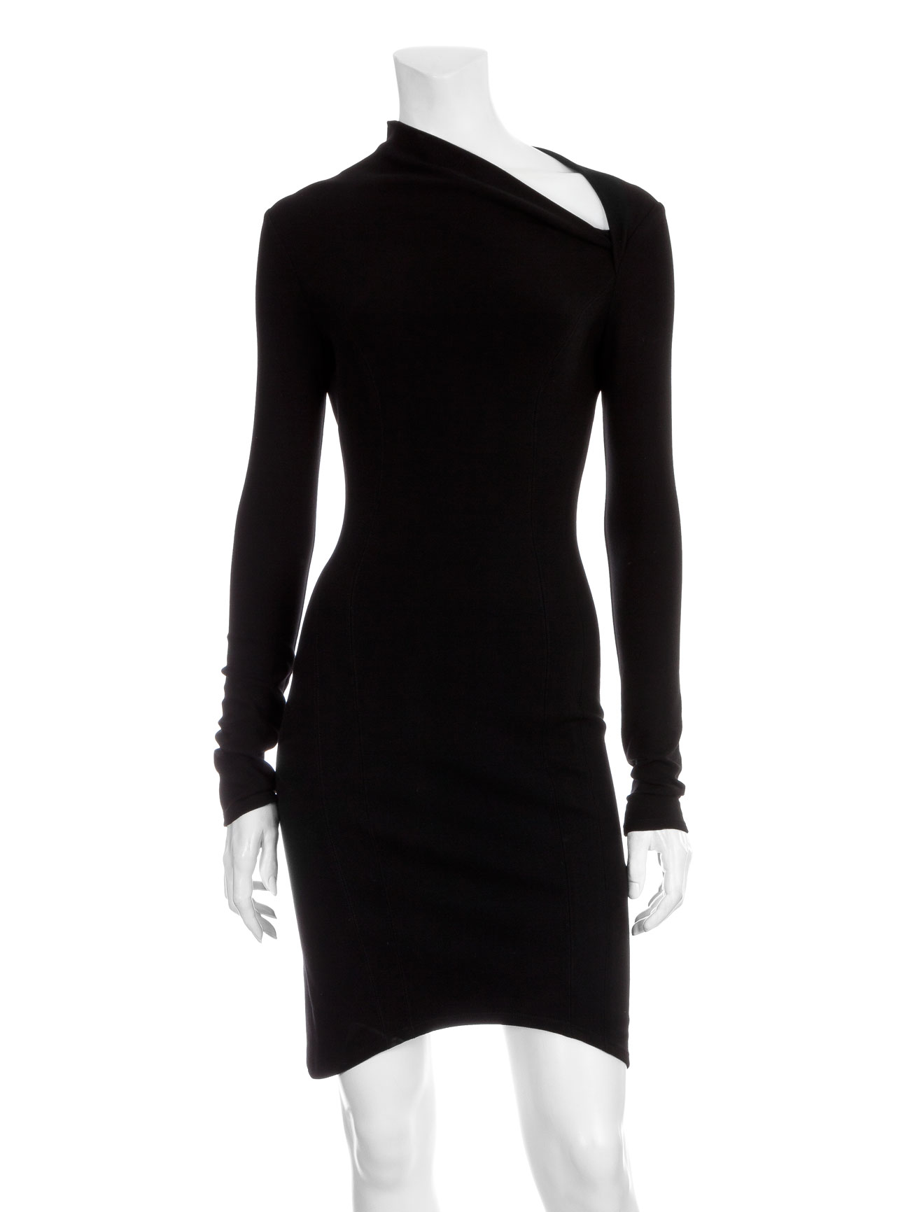 Helmut Lang Long Sleeve Dress with Asymmetrical Neck in Black | Lyst