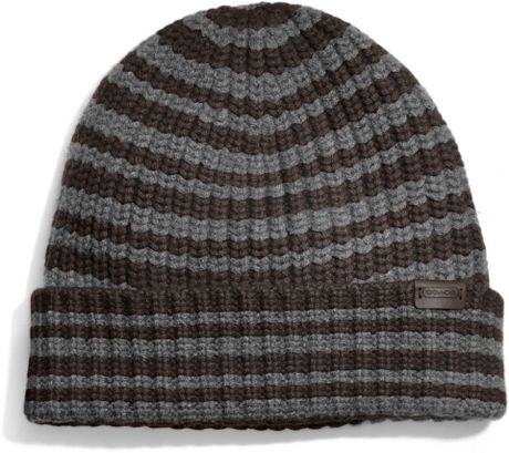 Coach Cashmere Striped Ribbed Knit Cap in Gray for Men (light grey) | Lyst