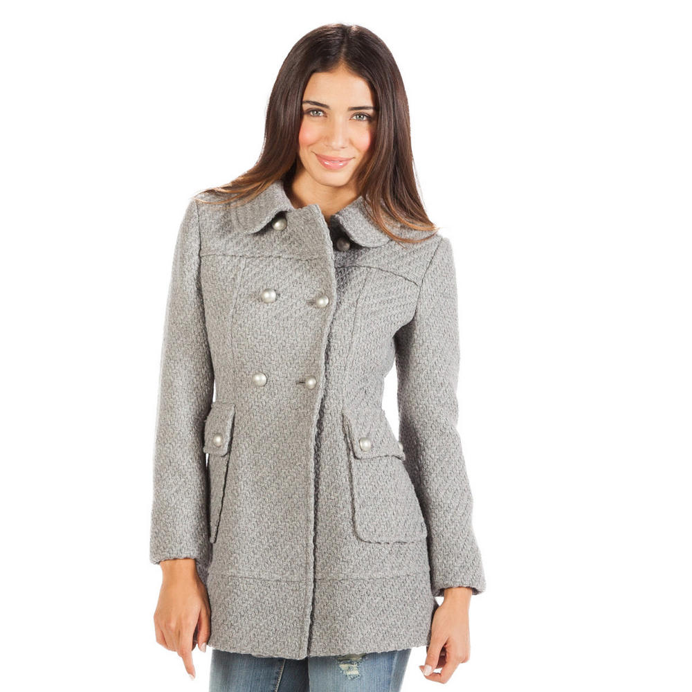 Jessica Simpson Tweed Flared Pea Coat in Gray (pea) | Lyst