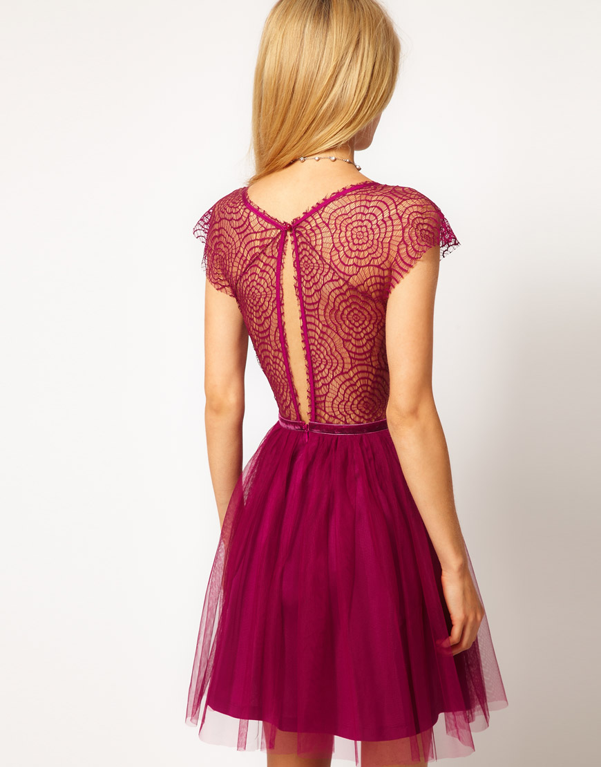 Lyst Asos Collection Asos Skater Dress With Cobweb Lace In Natural