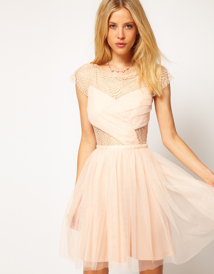 Asos collection Asos Skater Dress with Cobweb Lace in Natural | Lyst