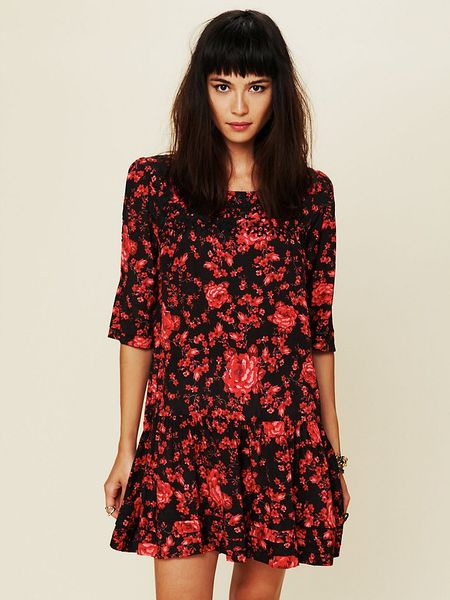 Free People Floral Print Shapeless Mini Dress in Floral (black) | Lyst